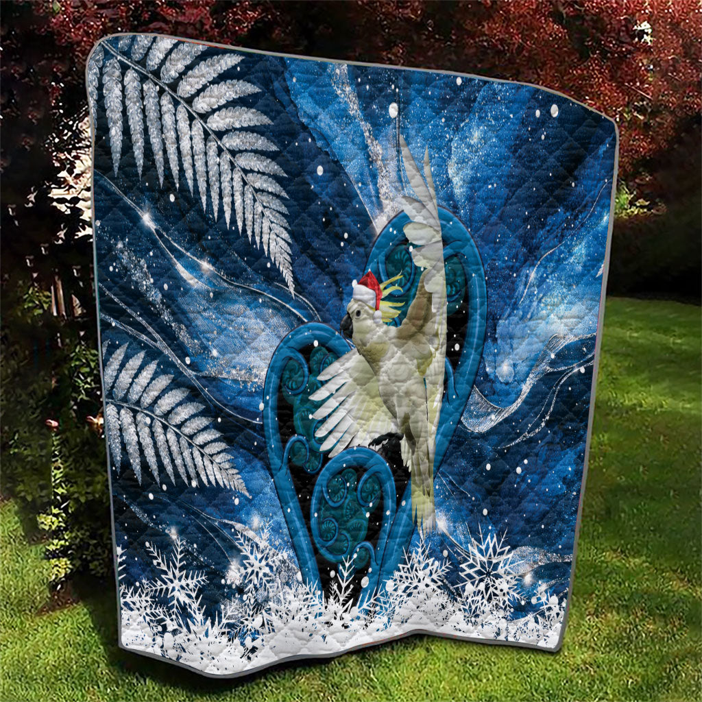 Sulphur-crested Cockatoo New Zealand Christmas In July Quilt NZ Aroha Koru Fern Marble Vibes