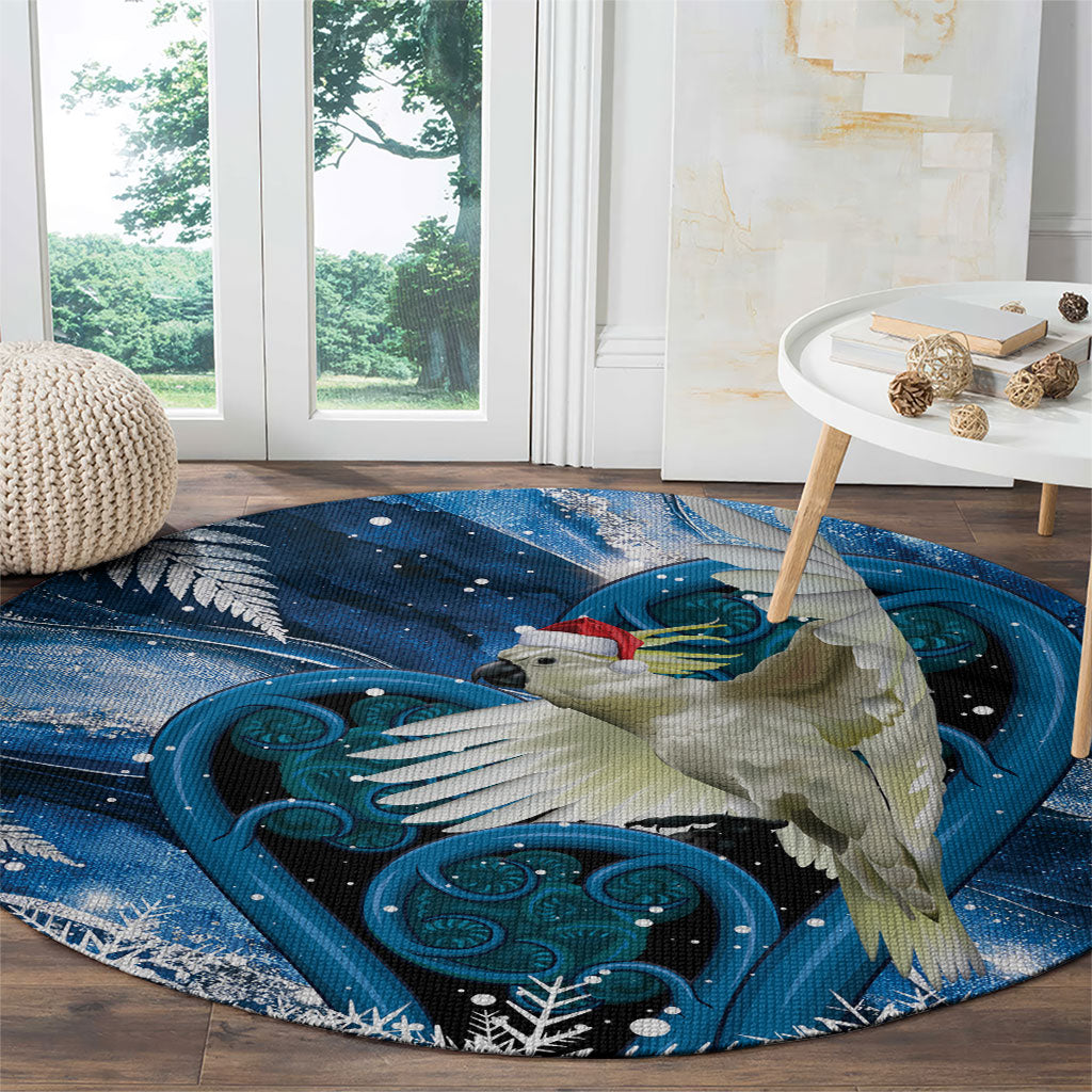 Sulphur-crested Cockatoo New Zealand Christmas In July Round Carpet NZ Aroha Koru Fern Marble Vibes