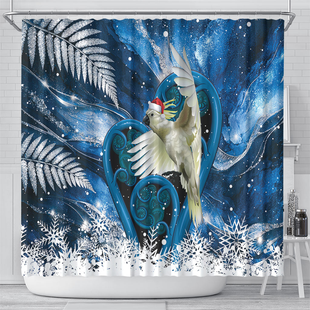 Sulphur-crested Cockatoo New Zealand Christmas In July Shower Curtain NZ Aroha Koru Fern Marble Vibes