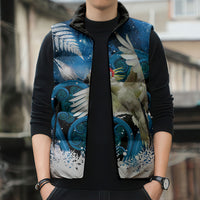 Sulphur-crested Cockatoo New Zealand Christmas In July Sleeveless Puffer Jacket NZ Aroha Koru Fern Marble Vibes