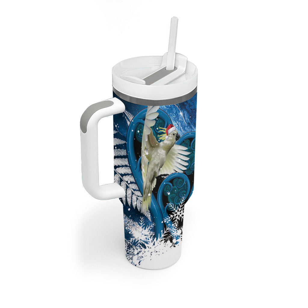 Sulphur-crested Cockatoo New Zealand Christmas In July Tumbler With Handle NZ Aroha Koru Fern Marble Vibes