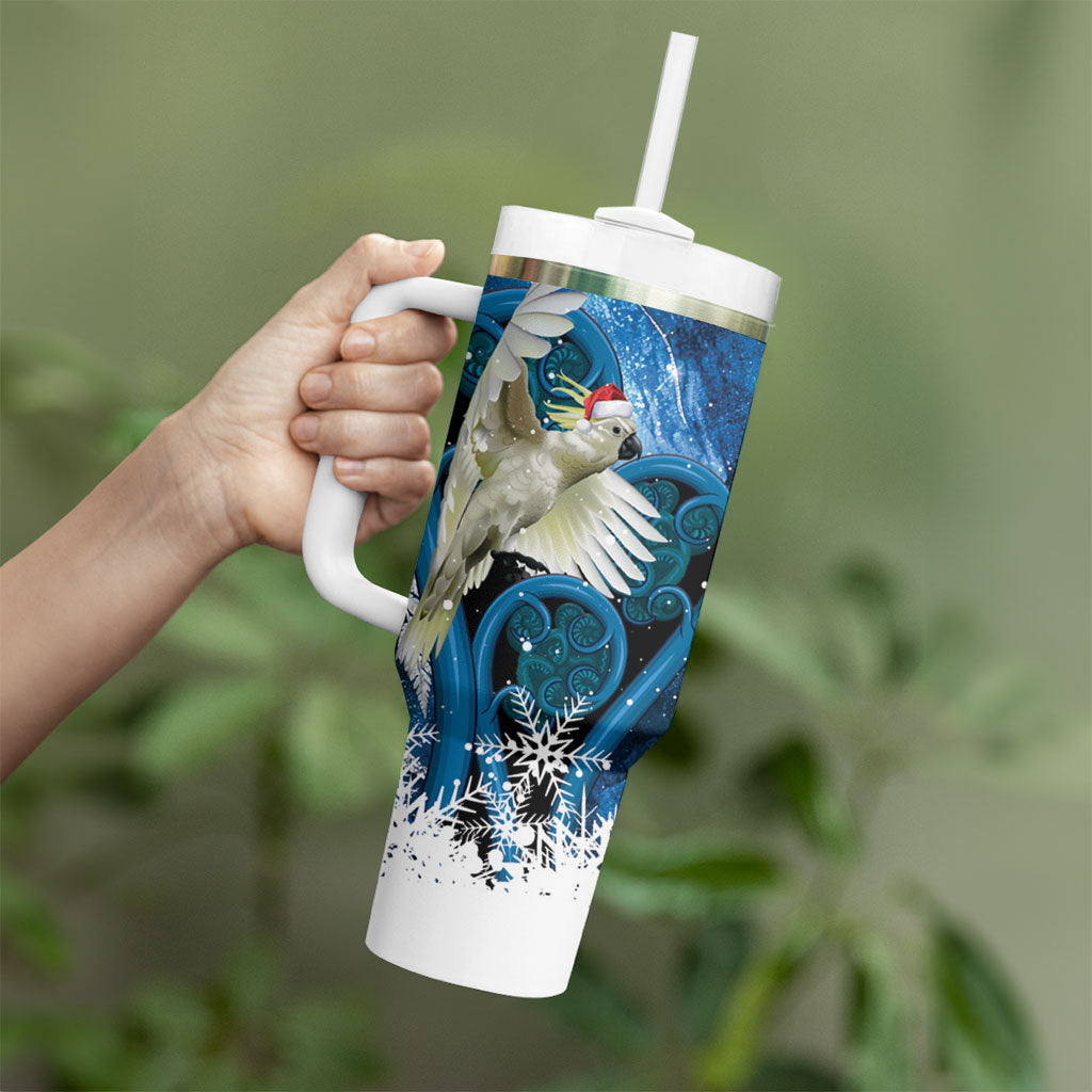 Sulphur-crested Cockatoo New Zealand Christmas In July Tumbler With Handle NZ Aroha Koru Fern Marble Vibes