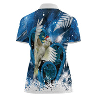 Sulphur-crested Cockatoo New Zealand Christmas In July Women Polo Shirt NZ Aroha Koru Fern Marble Vibes