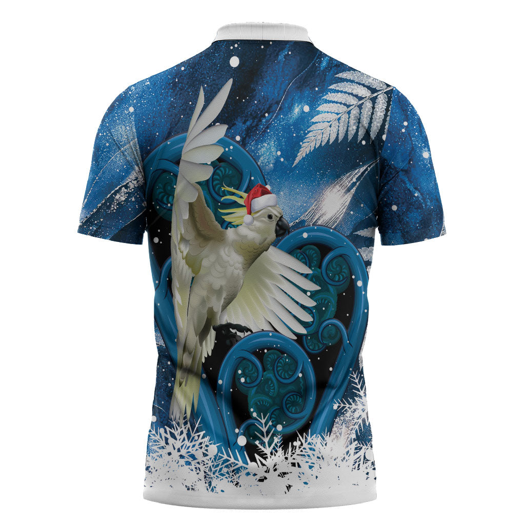 Sulphur-crested Cockatoo New Zealand Christmas In July Zipper Polo Shirt NZ Aroha Koru Fern Marble Vibes