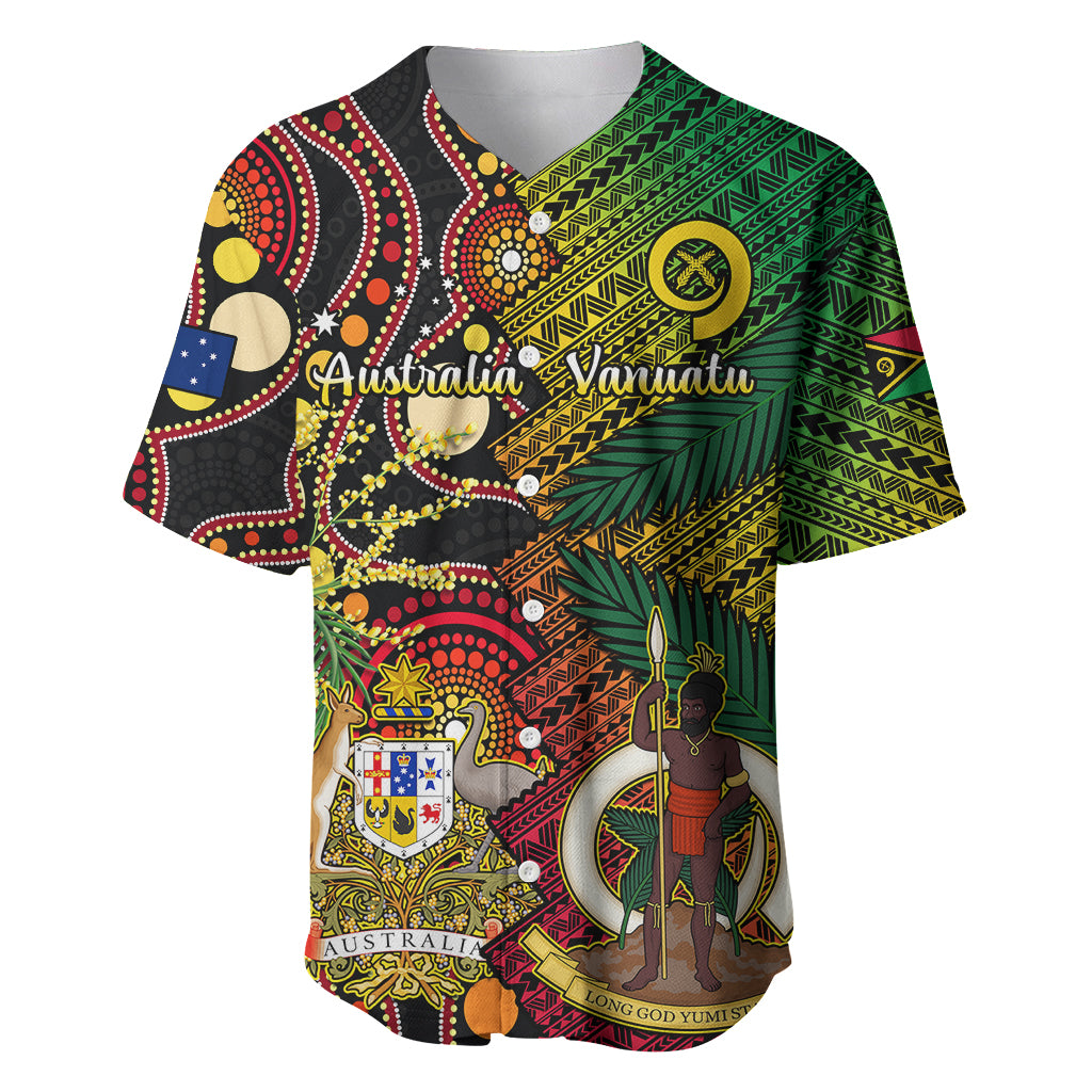 Vanuatu and Australia Baseball Jersey Vanuatuan Polynesian Mix Aussie Aboriginal Art LT14 Black - Polynesian Pride