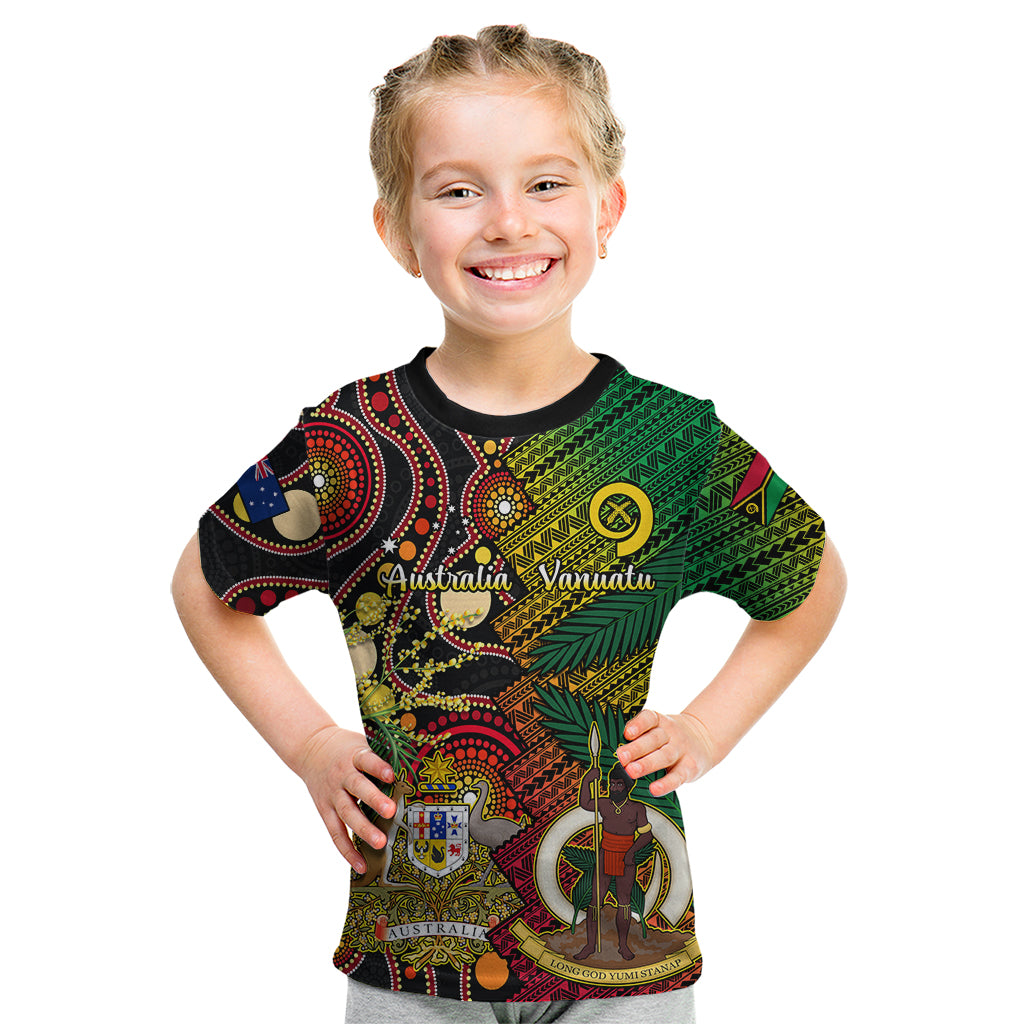 Vanuatu and Australia Kid T Shirt Vanuatuan Polynesian Mix Aussie Aboriginal Art LT14 Black - Polynesian Pride