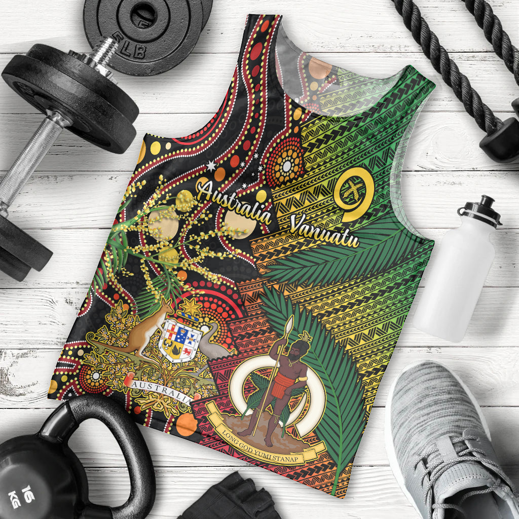 Vanuatu and Australia Men Tank Top Vanuatuan Polynesian Mix Aussie Aboriginal Art LT14 Black - Polynesian Pride