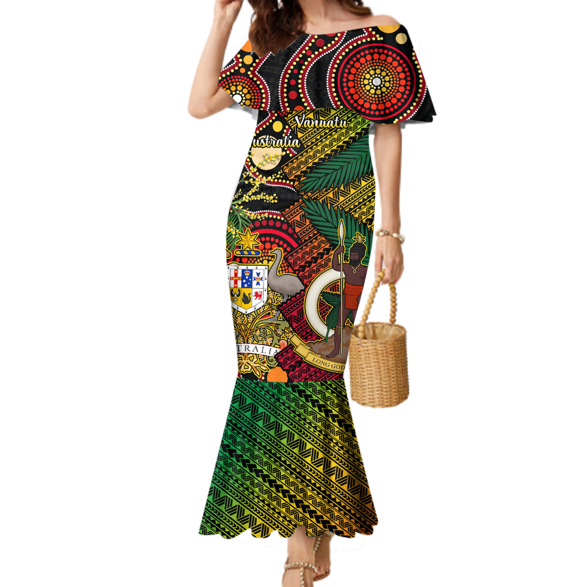 Vanuatu and Australia Mermaid Dress Vanuatuan Polynesian Mix Aussie Aboriginal Art LT14 Women Black - Polynesian Pride