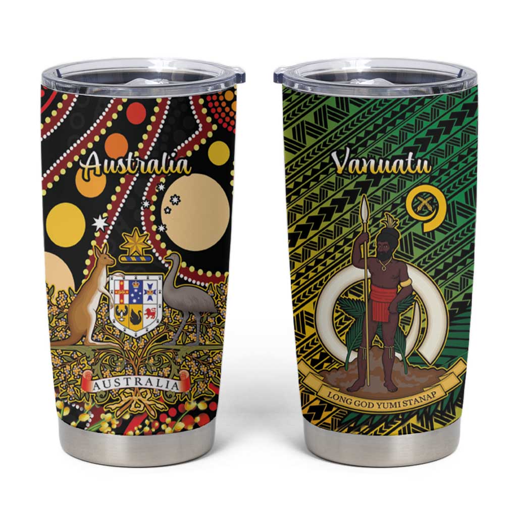 Vanuatu and Australia Tumbler Cup Vanuatuan Polynesian Mix Aussie Aboriginal Art LT14 Black - Polynesian Pride
