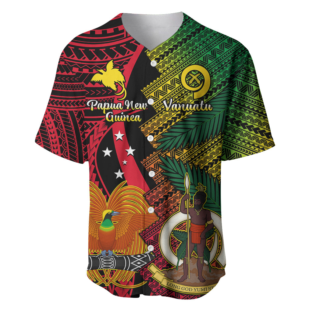 Vanuatu and Papua New Guinea Baseball Jersey Vanuatuan With PNG Polynesian Pattern LT14 Black - Polynesian Pride