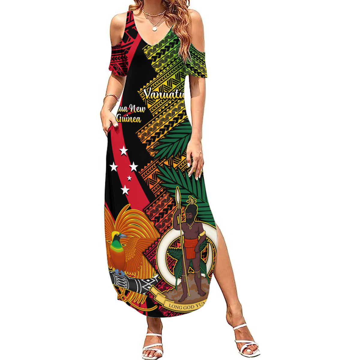 Vanuatu and Papua New Guinea Summer Maxi Dress Vanuatuan With PNG Polynesian Pattern LT14 Women Black - Polynesian Pride