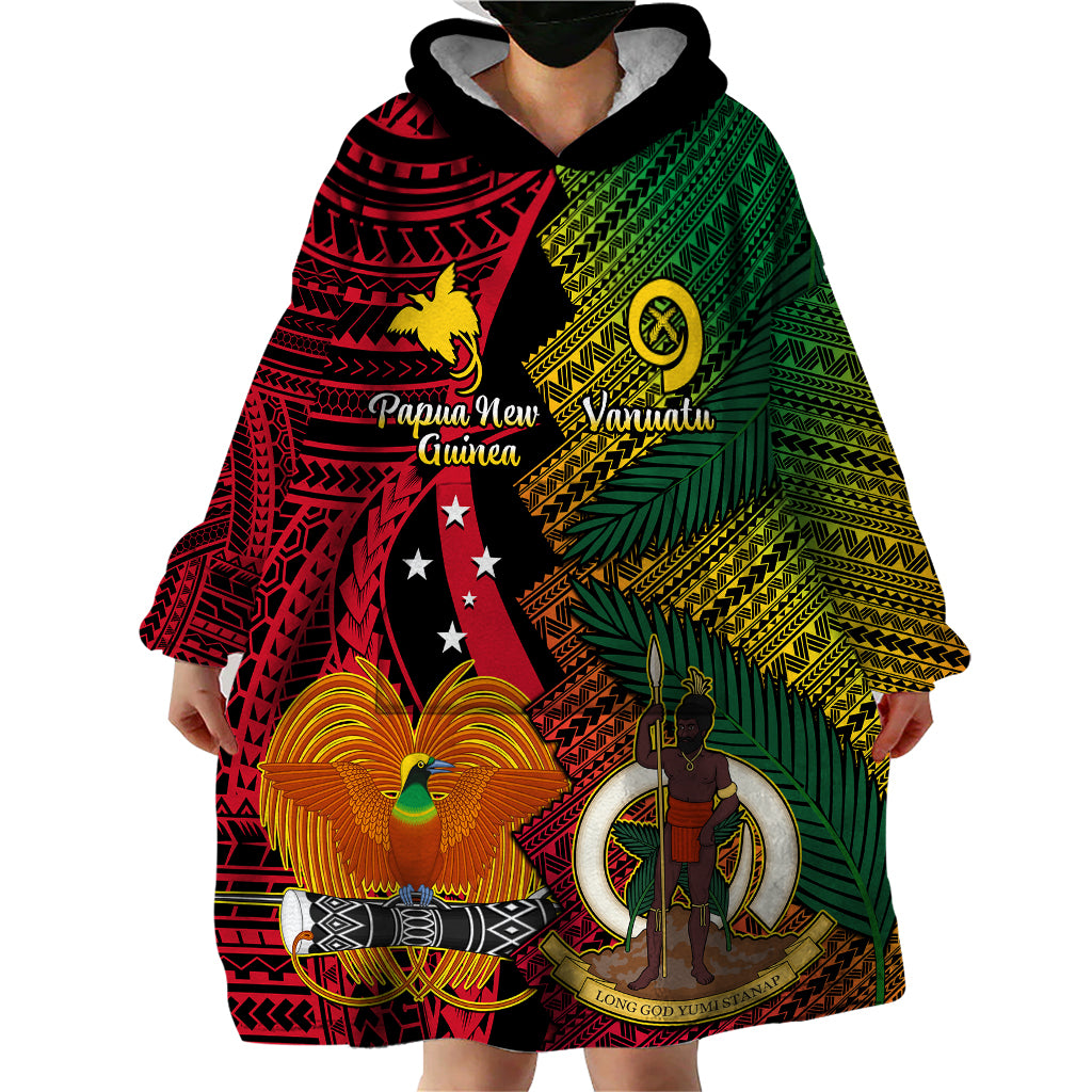 Vanuatu and Papua New Guinea Wearable Blanket Hoodie Vanuatuan With PNG Polynesian Pattern LT14 - Polynesian Pride
