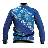 Vintage Blue Polynesia Baseball Jacket Plumeria With Hibiscus Tropical Vibes LT14 - Polynesian Pride