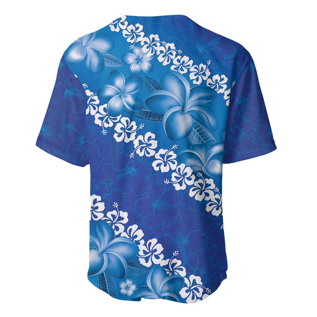 Vintage Blue Polynesia Baseball Jersey Plumeria With Hibiscus Tropical Vibes