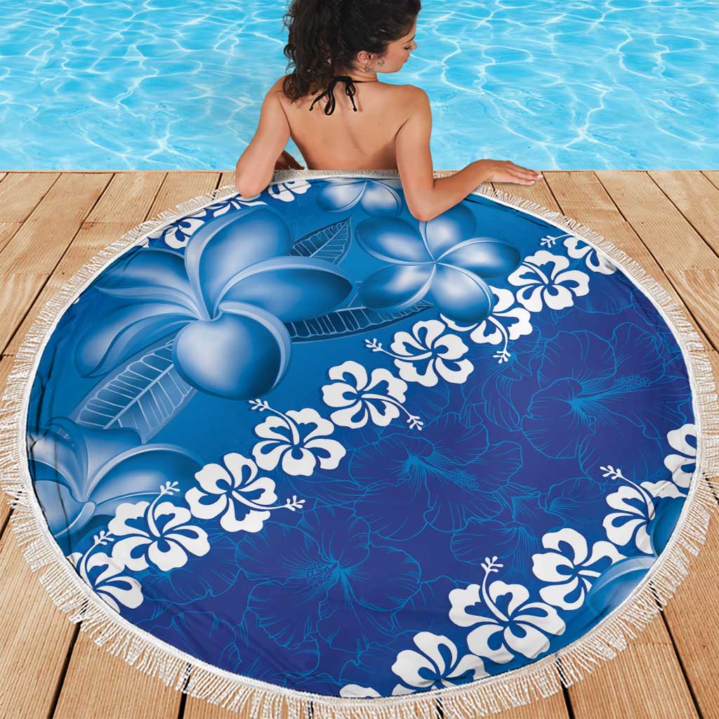 Vintage Blue Polynesia Beach Blanket Plumeria With Hibiscus Tropical Vibes LT14 - Polynesian Pride