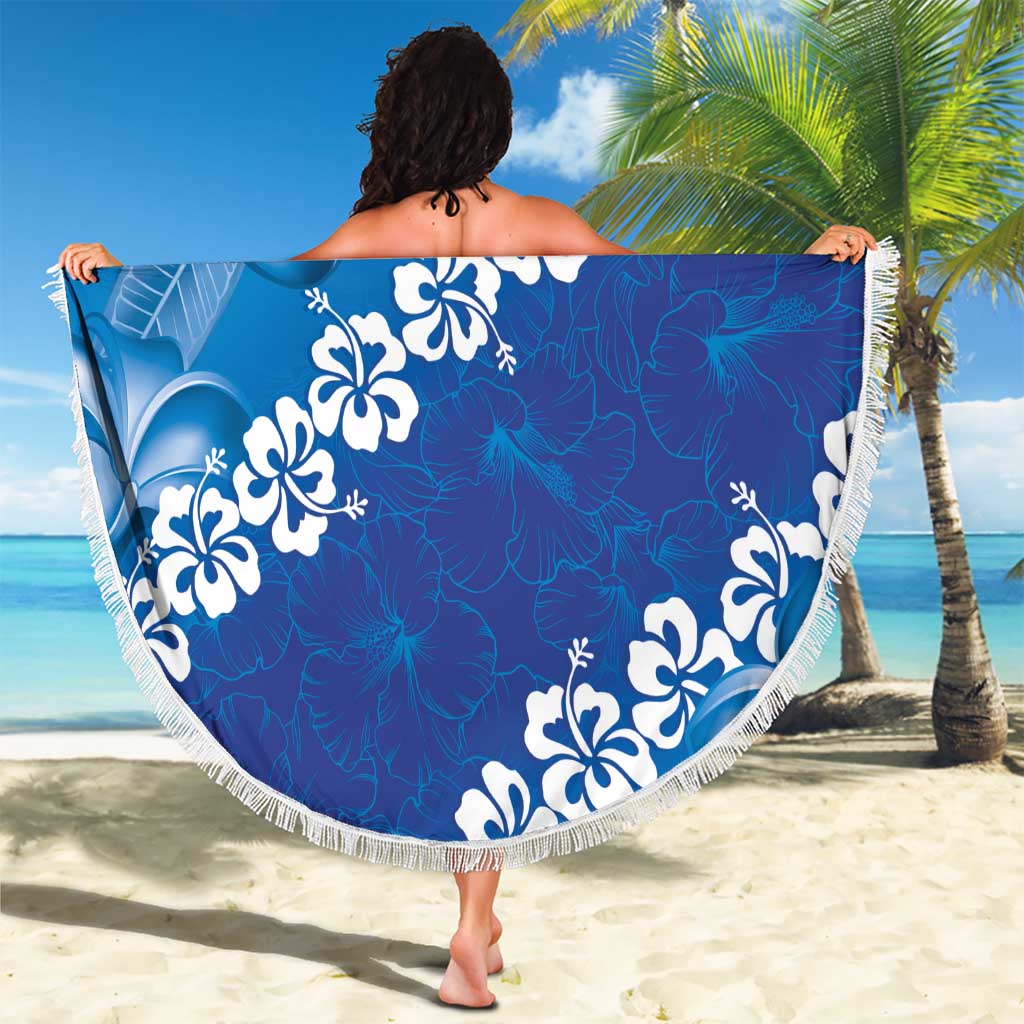Vintage Blue Polynesia Beach Blanket Plumeria With Hibiscus Tropical Vibes LT14 - Polynesian Pride