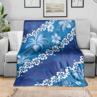 Vintage Blue Polynesia Blanket Plumeria With Hibiscus Tropical Vibes LT14 - Polynesian Pride