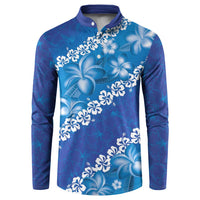 Vintage Blue Polynesia Button Sweatshirt Plumeria With Hibiscus Tropical Vibes LT14 Blue - Polynesian Pride