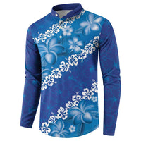 Vintage Blue Polynesia Button Sweatshirt Plumeria With Hibiscus Tropical Vibes LT14 - Polynesian Pride