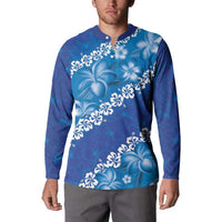 Vintage Blue Polynesia Button Sweatshirt Plumeria With Hibiscus Tropical Vibes LT14 - Polynesian Pride