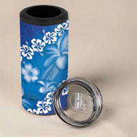Vintage Blue Polynesia 4 in 1 Can Cooler Tumbler Plumeria With Hibiscus Tropical Vibes