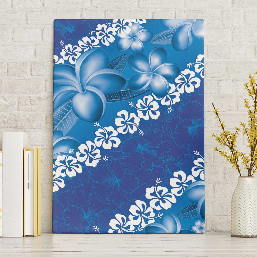 Vintage Blue Polynesia Canvas Wall Art Plumeria With Hibiscus Tropical Vibes LT14 Without Frame Blue - Polynesian Pride