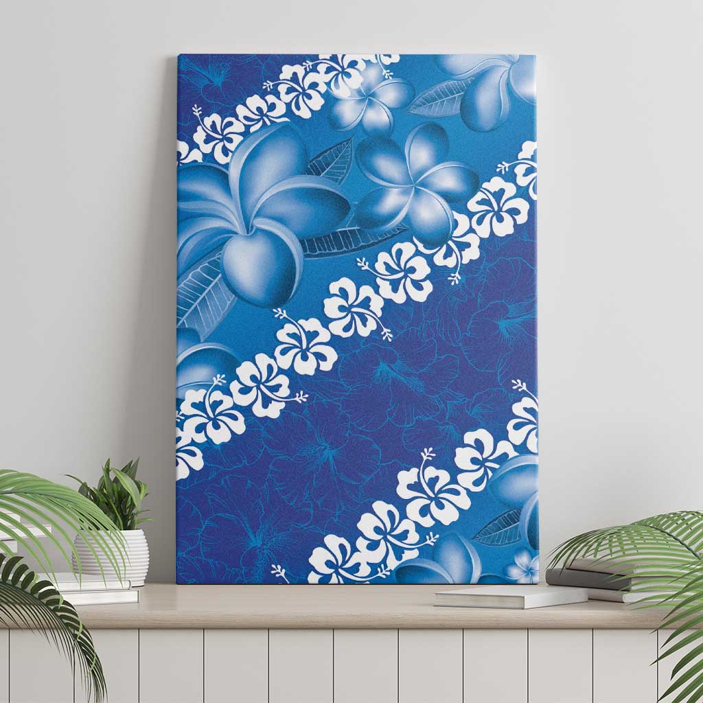 Vintage Blue Polynesia Canvas Wall Art Plumeria With Hibiscus Tropical Vibes LT14 - Polynesian Pride