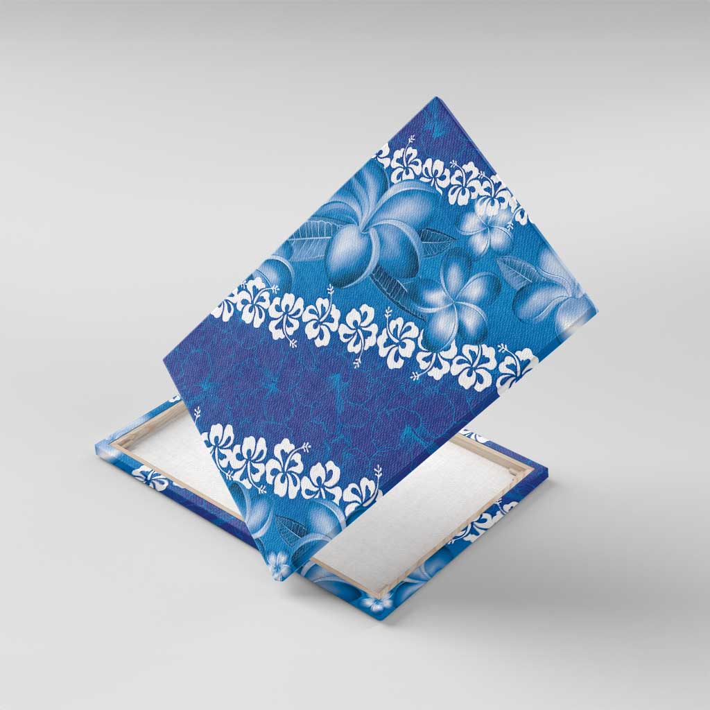 Vintage Blue Polynesia Canvas Wall Art Plumeria With Hibiscus Tropical Vibes LT14 With Frame Blue - Polynesian Pride