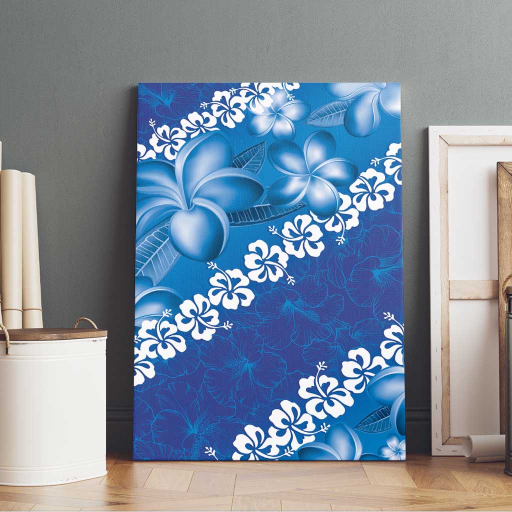 Vintage Blue Polynesia Canvas Wall Art Plumeria With Hibiscus Tropical Vibes LT14 - Polynesian Pride