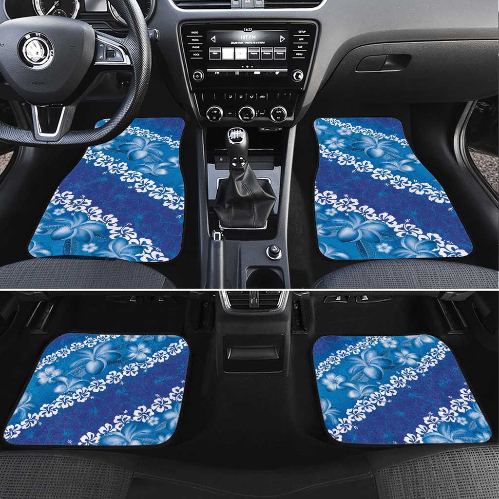 Vintage Blue Polynesia Car Mats Plumeria With Hibiscus Tropical Vibes LT14 Set 4pcs Blue - Polynesian Pride