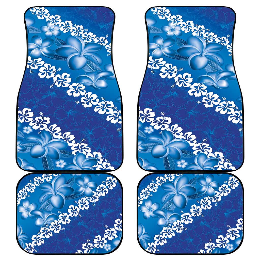 Vintage Blue Polynesia Car Mats Plumeria With Hibiscus Tropical Vibes LT14 - Polynesian Pride