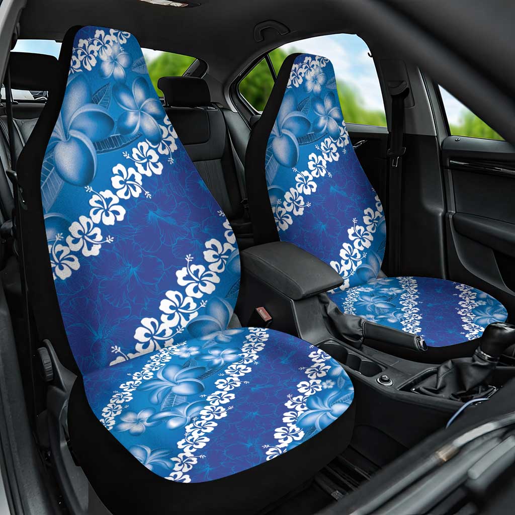 Vintage Blue Polynesia Car Seat Cover Plumeria With Hibiscus Tropical Vibes