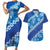 Vintage Blue Polynesia Couples Matching Short Sleeve Bodycon Dress and Hawaiian Shirt Plumeria With Hibiscus Tropical Vibes