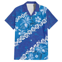 Vintage Blue Polynesia Family Matching Long Sleeve Bodycon Dress and Hawaiian Shirt Plumeria With Hibiscus Tropical Vibes