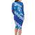 Vintage Blue Polynesia Family Matching Long Sleeve Bodycon Dress and Hawaiian Shirt Plumeria With Hibiscus Tropical Vibes