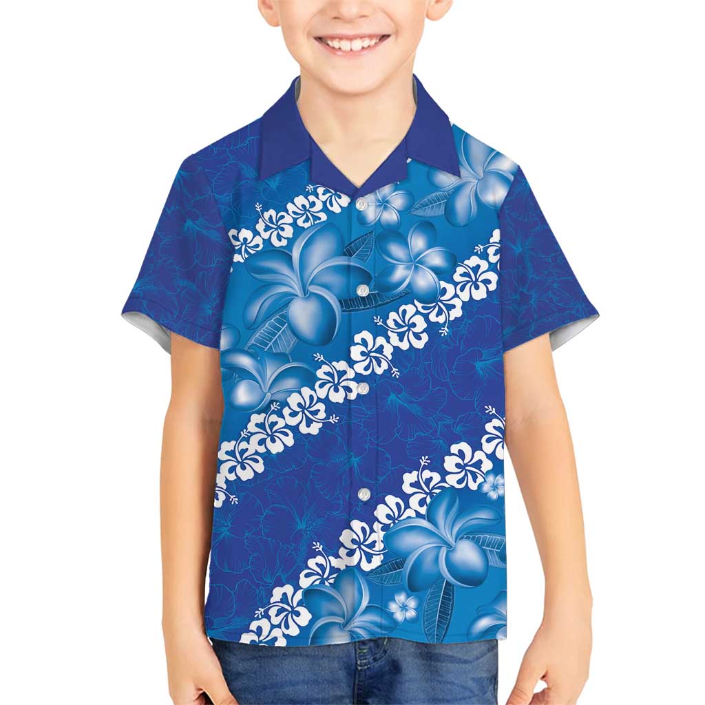 Vintage Blue Polynesia Family Matching Off Shoulder Maxi Dress and Hawaiian Shirt Plumeria With Hibiscus Tropical Vibes