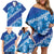 Vintage Blue Polynesia Family Matching Off Shoulder Short Dress and Hawaiian Shirt Plumeria With Hibiscus Tropical Vibes