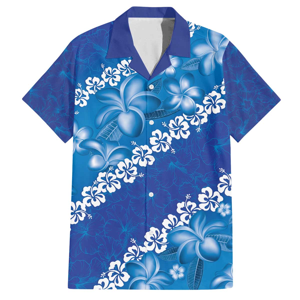 Vintage Blue Polynesia Family Matching Off Shoulder Short Dress and Hawaiian Shirt Plumeria With Hibiscus Tropical Vibes