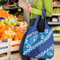 Vintage Blue Polynesia Grocery Bag Plumeria With Hibiscus Tropical Vibes LT14 - Polynesian Pride
