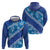 Vintage Blue Polynesia Hoodie Plumeria With Hibiscus Tropical Vibes