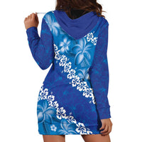 Vintage Blue Polynesia Hoodie Dress Plumeria With Hibiscus Tropical Vibes LT14 - Polynesian Pride