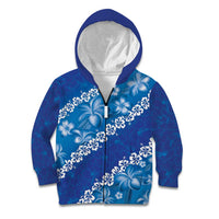 Vintage Blue Polynesia Kid Hoodie Plumeria With Hibiscus Tropical Vibes