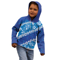 Vintage Blue Polynesia Kid Hoodie Plumeria With Hibiscus Tropical Vibes