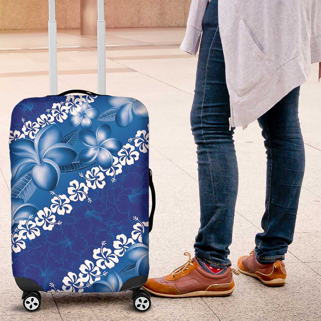 Vintage Blue Polynesia Luggage Cover Plumeria With Hibiscus Tropical Vibes