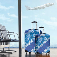 Vintage Blue Polynesia Luggage Cover Plumeria With Hibiscus Tropical Vibes
