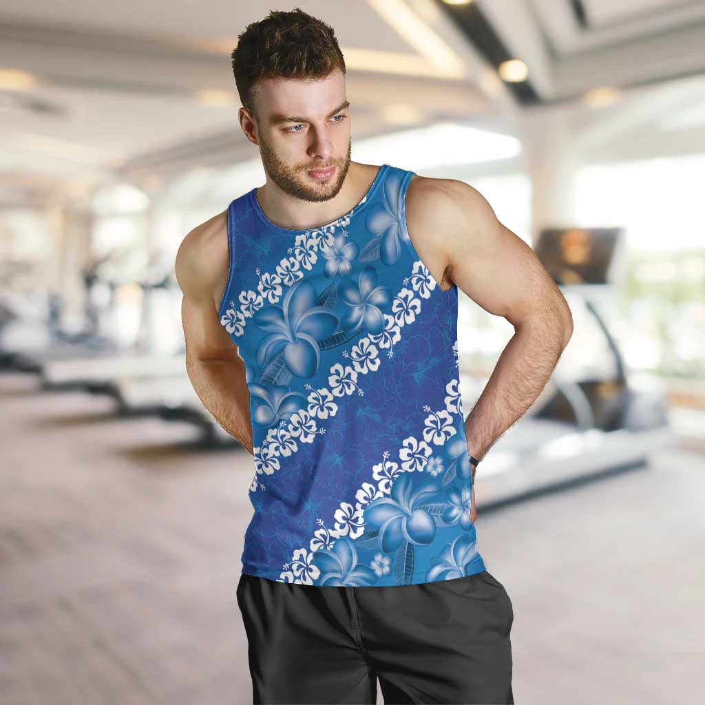 Vintage Blue Polynesia Men Tank Top Plumeria With Hibiscus Tropical Vibes LT14 Blue - Polynesian Pride