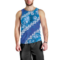 Vintage Blue Polynesia Men Tank Top Plumeria With Hibiscus Tropical Vibes LT14 - Polynesian Pride