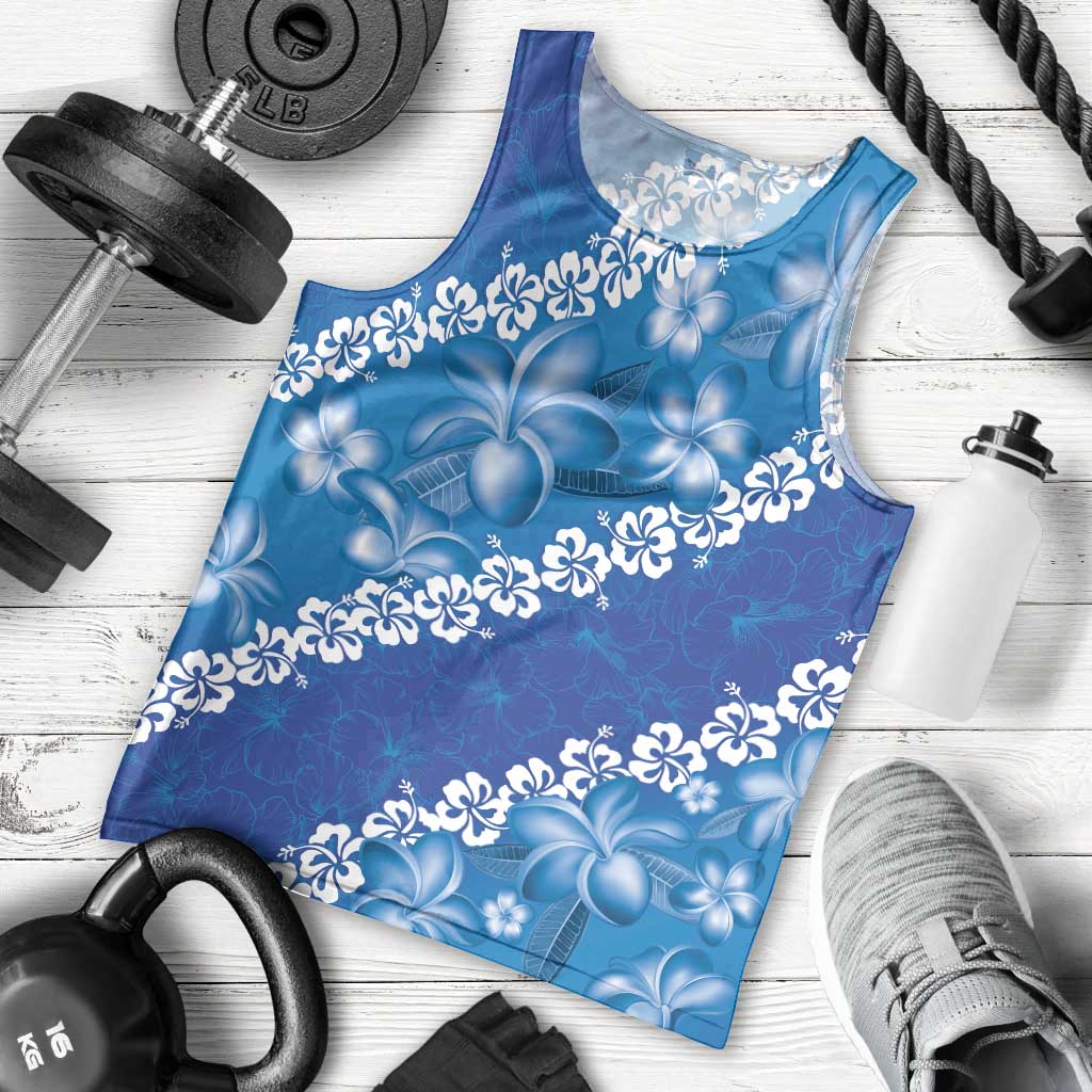 Vintage Blue Polynesia Men Tank Top Plumeria With Hibiscus Tropical Vibes LT14 - Polynesian Pride