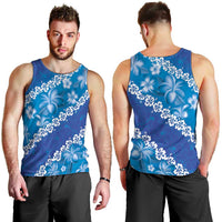Vintage Blue Polynesia Men Tank Top Plumeria With Hibiscus Tropical Vibes LT14 - Polynesian Pride