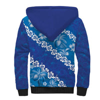 Vintage Blue Polynesia Sherpa Hoodie Plumeria With Hibiscus Tropical Vibes LT14 - Polynesian Pride